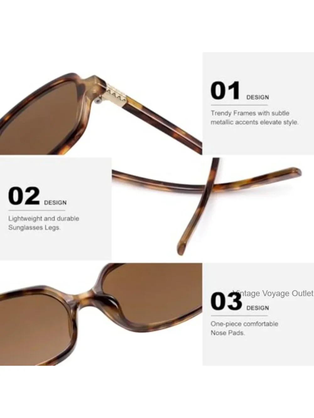 Retro Rectangular Sunglasses with Metallic Accents UV Protection